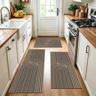 VSIWB Jute Küchenteppiche 3 Stück Waschbar rutschfest Schmutzfangmatte Küchen Teppichläufer Schwarz Küchenmatten für Küche Läufer Flur Waschküche Wohnzimmer Schlafzimmer Eingang