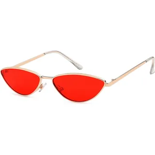 styleBREAKER Damen Cateye Sonnenbrille mit schmalem Metallrahmen, Polycarbonat Flachgläser, Retro Look, Katzenaugen Stil 09020097 - Rot