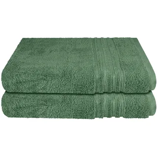 Duschtücher SCHIESSER "Milano aus 100% Baumwolle mit eleganter Bordüre in Hoch-Tief-Optik", grün (dunkelgrün), B:70cm L:140cm, Frottier, Frottier, Handtücher, Duschtücher, Made in Green