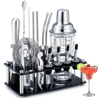 Cocktail Set, Ohuhu 17 Teiliges Cocktail Shaker mit Ständer, Edelstahl Barkeeper Set, Cocktail Shaker Set Professionelles ​Barzubehör Werkzeug, Cocktail Bar Set Geschenk für Weihnachten, Bar, Party