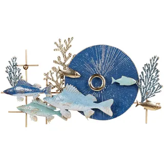 Beliani Wanddekoration Metall blau/gold Barium , Blau , Mode , Freiform , 92x48x5 cm , Bilder & Rahmen, Bilder, Dekopaneele