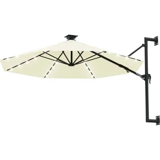 vidaXL Sonnenschirm zur Wandmontage mit LEDs 300 cm Sandweiß - Creme