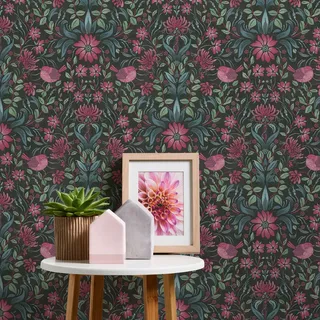 A.S. Création Vliestapete Floral 10 m x 0,53 m 390751 Schwarz/Pink/Blau/Grün