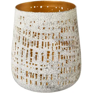 Windlicht CREATIV DECO "Weihnachtsdeko", beige (creme), H:12cm Ø:10cm, Metall, Kerzenhalter, Windlicht, im Inneren goldfarben