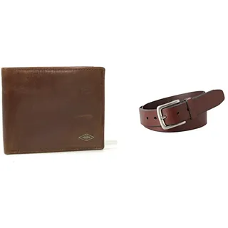 Fossil Herren Ryan Braunes Leder Portemonnaie und Joe Gürtel, Set