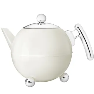 Bredemeijer creme-weiße bauchige doppelwandig isolierte Edelstahl Teekanne 1.2 Liter