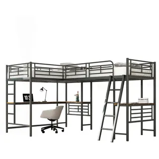 Okwish Hochbett 90/200 cm schwarz mit Tisch und Doppeltreppe , Schwarz , Metall , 90x200 cm , Babymöbel & Kindermöbel, Kinderzimmer & Jugendzimmer, Kinderbetten, Hochbetten