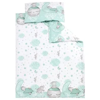 TupTam Kinder Bettwäsche Gemustert 2-Teilig Wendebettwäsche, Farbe: Mond mit Elefant/Mint, Größe: 120x90 cm