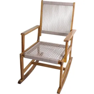 MCW Schaukelstuhl P73 Garten Akazie Holz Rope Seilgeflecht Beige