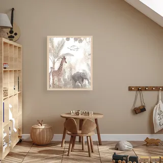 LÜTTENHÜTT Bild mit Rahmen »oder Poster, Tiere im Dschungel« Baum bild(er): von Afrika Elefant Elefanten Bilder, Elephant Fantasy Giraffe Tiere 1 Stk. tlg. HD Premium Druck,