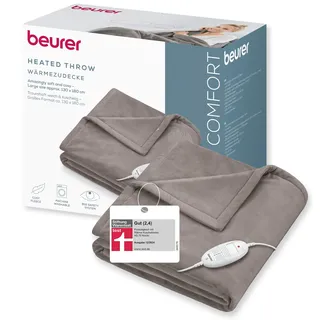 Beurer HD 75 Heizdecke, kuschelige Wärmedecke mit 6 Temperaturstufen, Sicherheitssystem und Abschaltautomatik, maschinenwaschbar, Taupe 180 x 130 cm