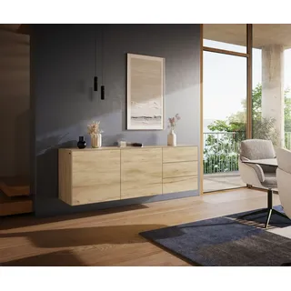 DeLife Sideboard Cuor 180 cm Keramik Laminam® Sabbia Eichefarbig 2 Türen 3 Schubfächer Schwebend