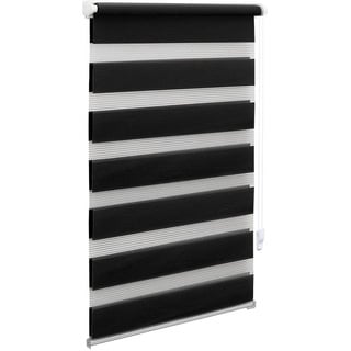 OBdeco Doppelrollo Duo Rollo Klemmfix ohne Bohren B60cm x H130cm(Stoffbreite 56 cm) Schwarz für Fenster lichtdurchlässig und verdunkelnd