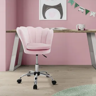 ML-Design Bürostuhl aus Samt Hellrosa, Schminktisch Stuhl mit Muschel-Rückenlehne, Drehstuhl mit Rollen, Schreibtischstuhl höhenverstellbar Drehhocker - Hellrosa