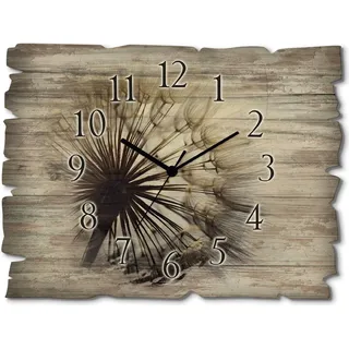 ARTland Holz Wanduhr Quarzuhr - schwarzer Zeiger Große Pusteblume Größe: 40x30 cm - Blau
