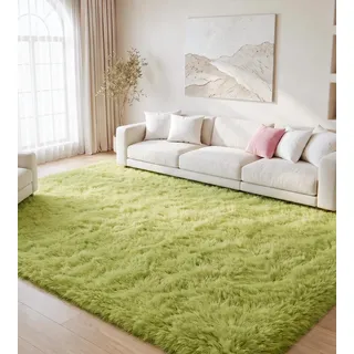 MARATIP Teppich Wohnzimmer Grün 120x160 cm Flauschig Weich | Hochflor-Teppich, waschbar, rutschfest, kuschelig. Ideal für Schlafzimmer, Arbeitszimmer und Kinderzimmer.