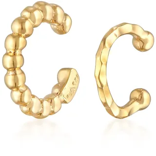 Schmuckset ELLI "Ohrringe Earcuff 2er Set Dots Hammerschlag 925 Silber" Gr. 13, gold, Schmuck_Sets, Damen, 13, Schmuckset