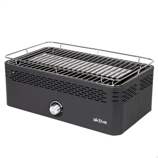 Aktive 63004 - Tragbarer Holzkohlegrill, wiederaufladbar, batteriebetrieben, rauchfrei, schwarz, rechteckig, Tropfschutz, Maße 45x28x19cm, inkl. Tragetasche, Terrassen-, Balkongrill