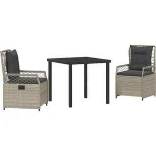 3 Teiliges Garten-Dining-Set Hellgrau Poly-Rattan, Gartenstühle DesignMöbel Neu - Hellgrau