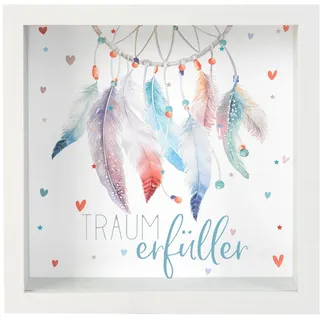 goldbuch 92 0088 Wunscherfüller Traumerfüller, Spardose mit austauschbarem Hintergrund, Bilderrahmen aus MDF, Geldbox für Münzen und Scheine, Sparbüchse mit Wandhalterung, ca. 18 x 18 x 5 cm, Weiß