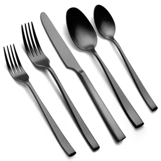 60-teiliges Besteck Schwarz Matt, EIUBUIE Premium Edelstahl Besteckset 12 Personen mit Einzigartigen Griffen, Modernes Schwarzes Besteck Essbesteck Tafelbesteck mit Messer Gabel Löffel