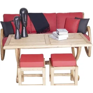 Gartenmöbel Sofa 3 Sitzer Outdoor Esstisch Stilvolle Komplett Terrasse Möbel - Rot