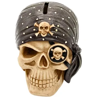 Dekohelden24 Keramik Spardose Totenkopf Pirat mit Gummiverschluss, Größe L/B/H: ca. 12 x 11 cm