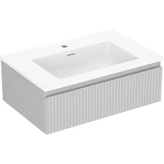 Mexen Rivel Badezimmerschrank 70 cm mit Waschbecken Otis, 1 Schublade, geriffelt, grau matt/weiß matt - 91A20-07023-1-BF62-W18M?