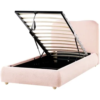Beliani Bett mit Stauraum 90/200 cm Rosa Blagnac - Pink, Braun , Textil , 90x200 cm , Schlafzimmer, Betten