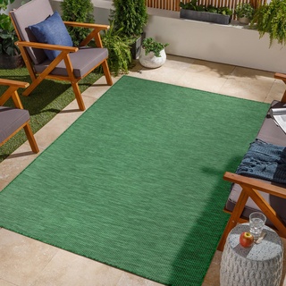 Jimri In- & Outdoor Teppich - Wetterfester Teppich für Balkon, Terrasse, Garten, Wohnzimmer, Küche - Strapazierfähiger Bodenteppich, Widersteht UV-Strahlen & Wasser - Größe 140 x 200 cm, Grün