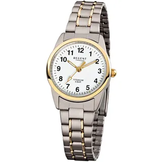 Regent - Damen-Armbanduhr mit Titan-Armband und Faltschließe, kleine arabische Zahlen, Quarz, 26 mm Durchmesser, Armband
