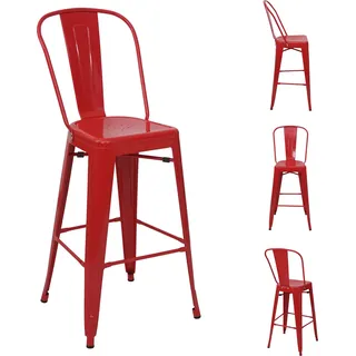 4er-Set Barhocker HWC-A73, Barstuhl Tresenhocker mit Lehne, Metall Industriedesign rot - Rot