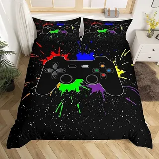 Jungen Bettwäsche Gaming, für Kinder Teens Videospiele Spieler Schlafzimmer Dekor,Bunter Tie Dye Drucken Bettbezug Set,Galaxie Sternenhimmel Design Bettbezug,Geburtstag/Festival Geschenk,135x200