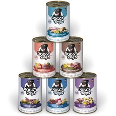 DOGGY Dog Paté Mix 1, 6 x 400 g, Nassfutter für Hunde im Probierpaket, getreidefreies Hundefutter mit Lachsöl und Grünlippmuschel, Alleinfuttermittel mit hohem Fleischanteil, Made in Germany