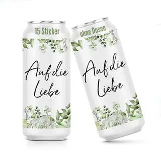 heaven+paper Prosecco Dosen Aufkleber JGA Eukalyptus "Auf die Liebe" Deko jga Accessories & Hochzeit Deko außergewöhnlich (15x Set) für alle üblichen Sektdosen - Prosecco Dosen Sticker selbstklebend