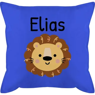 Kissen 50x50 - Löwen - Süßer Löwe - Kindergarten Kita - 50 x 50 cm - Blau - kinderkissen safari personalisierte löwenmotiv lowe sofakissen süßes name tier kindergartenkind kuschelkisse für