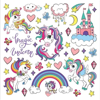 Magisches Einhorn Kinderzimmer und Babyzimmer Wandstickers, Wandtattoo für Mädchen und Junge von AG Design | 30 x 30 cm | ADKS 3956