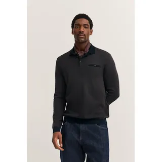 Langarm-Poloshirt BUGATTI "Modern Fit", Herren, Gr. M, braun (90, braun), 60% Polyester, 40% Baumwolle, unifarben, normal, ohne Ausschnitt, Rippbündchen, Shirts Langarm-Poloshirt, mit Brusttasche