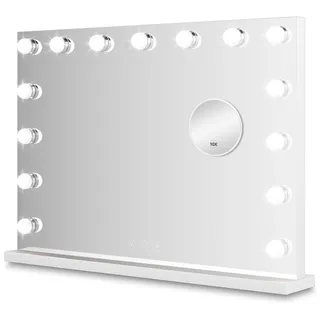 Bayt Schminkspiegel mit Beleuchtung 58x46 cm - Hollywood Kosmetikspiegel 18 LED dimmbar, 3 Lichtmodi, 10× Vergrößerung, Touchscreen, Standspiegel oder Wandmontage, Weiß