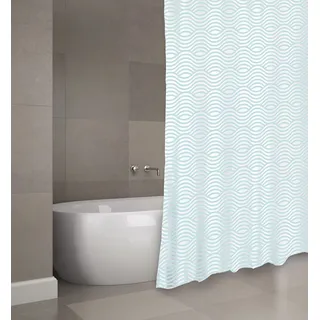 MSV Cotexsa by Premium Anti-Schimmel Textil Duschvorhang - Anti-Bakteriell, waschbar, 100% wasserdicht, mit 12 Duschvorhangringen - Polyester, „Wave“ Grün 180x200cm – Made in Spain