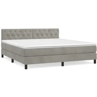 vidaXL Boxspringbett mit Matratze Hellgrau 160x200 cm Samt - Grau
