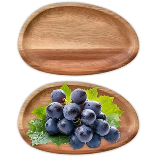 GWBPES 2 Stück Ovales Holztablett Unregelmäßig, Obstschale aus Akazienholz Holzschale Flach Ovale Massivholzteller Deko Schüssel Holz für Dekoration Office Zuhause Partys (17.5 * 10.8cm)