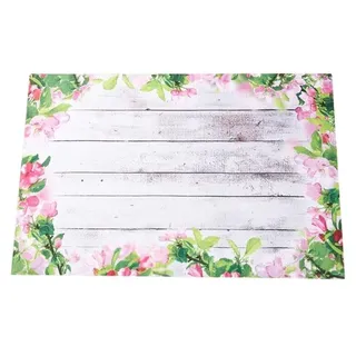 Rutschfeste Fußmatte mit Blumenmotiv und Holzoptik 45 x 68 cm - Rosa, Grün