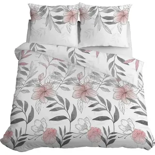 Satin Bettwäsche 160x200 Blumen Blätter Pastell Hell