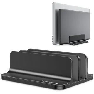 OMOTON [Aktualisierte Version Vertikaler Doppelständer für Laptops, Dualer Desktop-Laptop-Ständerhalter mit verstellbarem Dock (für Laptops bis zu 17,3 Zoll) für alle MacBook Air/Pro (Schwarz)