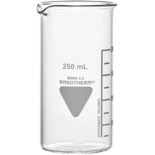 Rasotherm Becherglas Borosilikatglas 3.3, hohe Form mit Ausguss und Graduierung, 2000 ml, Höhe 240 mm