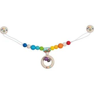 goki 65360 – Kinderwagenkette „Regenbogen Van“ – farbenfroher Wagenanhänger aus Holz im Retrodesign, Made in Germany
