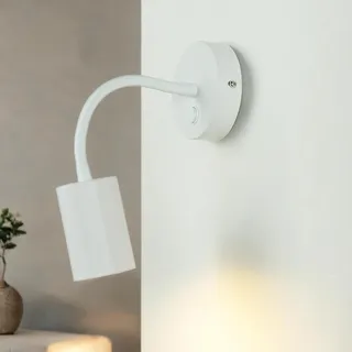 Licht-Erlebnisse Wandlampe mit Schalter, Weiß, Flexarm, schwenkbar, Wandleuchte GU10, Schwanenhals Lampe Bett, Leselampe Wand, Leselicht, Strahler, Wandlampe Innen, Spot