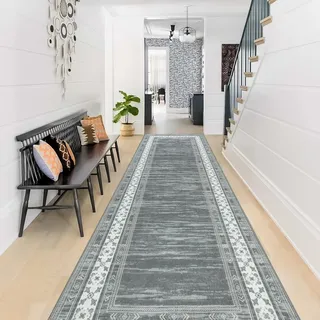 IMIYOKU Läufer Teppich für Flur Waschbarer Kurzflor Teppich mit rutschfestem Gummirücken Modern Küchenläufer für Eingangsbereich, Waschküche & Wohnhausflur 80x300cm
