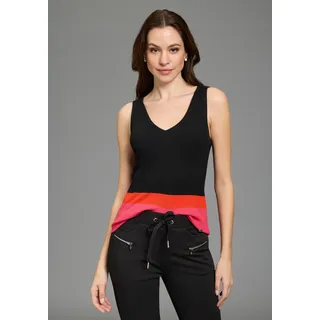Stricktop BRUNO BANANI, Damen, Gr. 32/34, schwarz, pink, Rippstrick, Obermaterial: 70% Viskose, 30% Polyamid, figurbetont hüftlang, tiefer V-Ausschnitt, Tops Stricktop, figurbetonte Passform, tiefer V-Ausschnitt, Colorblock-Design